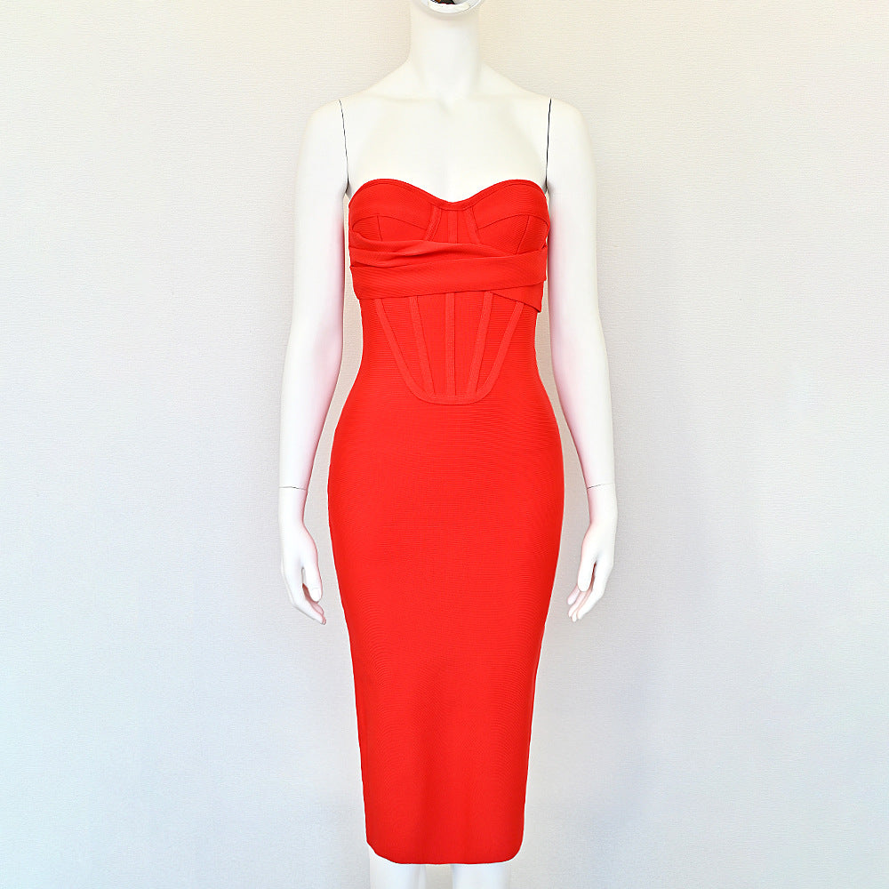 Red wrap-around blouse dress