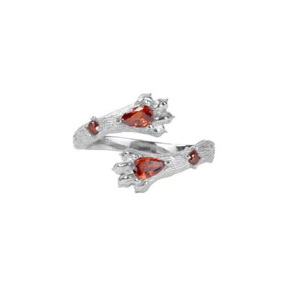 Red Zircon Ring Women's Gryffindor Lion Claw Sweet Cool Ins Fashionable Cat Claw Open Fashion Personalized Finger Ring