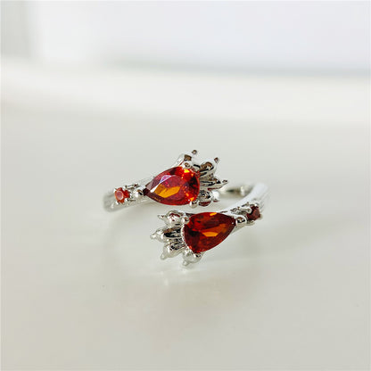 Red Zircon Ring Women's Gryffindor Lion Claw Sweet Cool Ins Fashionable Cat Claw Open Fashion Personalized Finger Ring