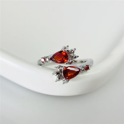 Red Zircon Ring Women's Gryffindor Lion Claw Sweet Cool Ins Fashionable Cat Claw Open Fashion Personalized Finger Ring