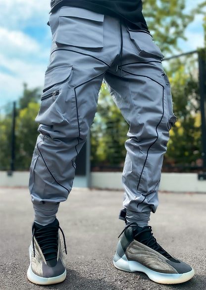 Reflective strip straight-leg casual pants