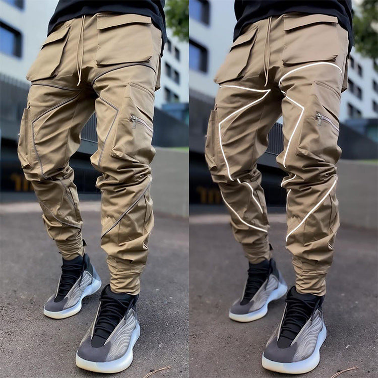Reflective strip straight-leg casual pants