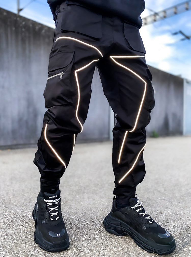 Reflective strip straight-leg casual pants