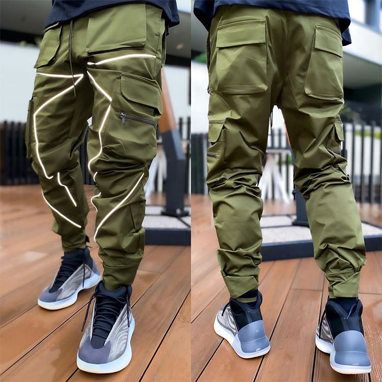 Reflective strip straight-leg casual pants