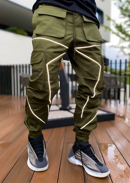 Reflective strip straight-leg casual pants