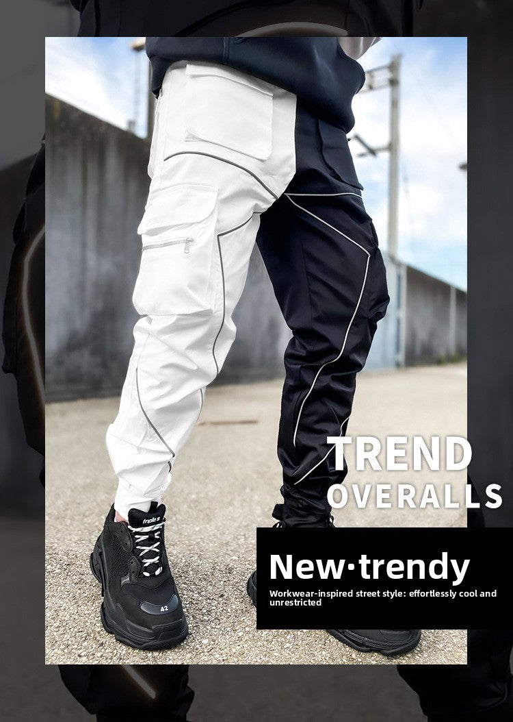 Reflective strip straight-leg casual pants