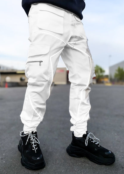 Reflective strip straight-leg casual pants