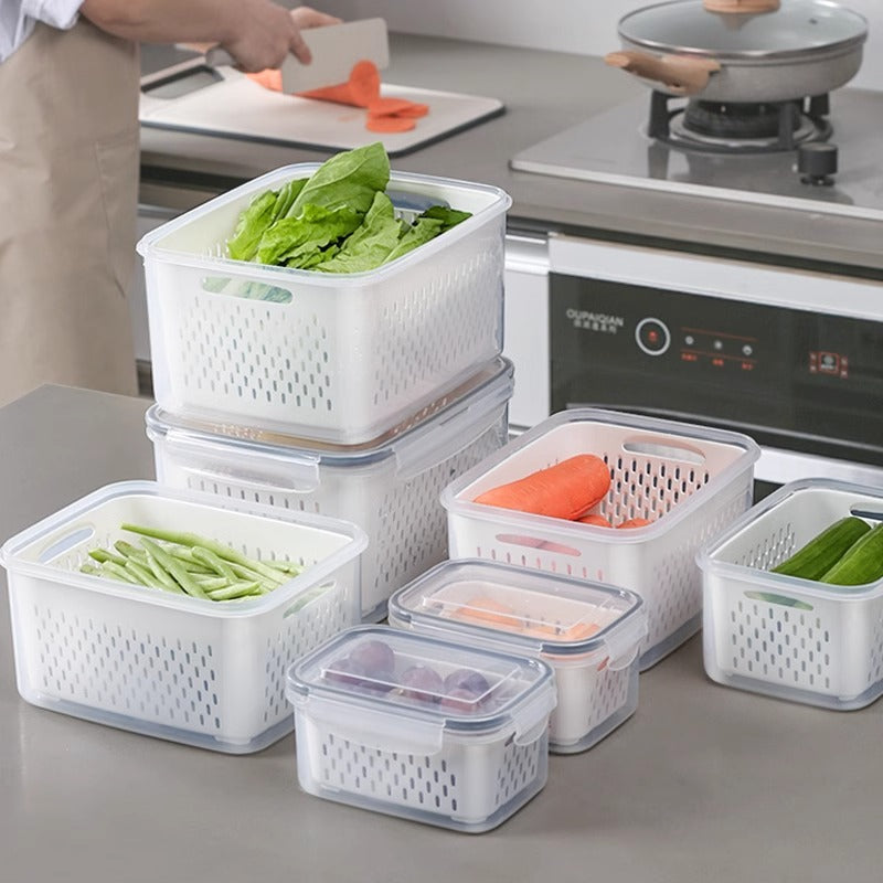 Refrigerator Food Preservation Container with Drain Basket