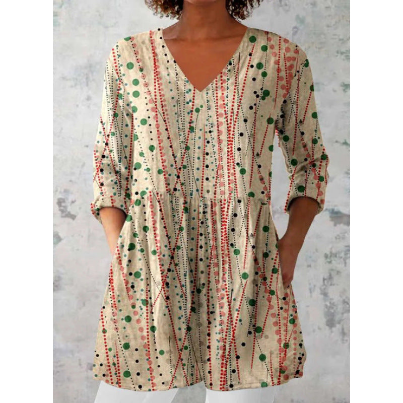 Relaxed and comfortable digital print, round-neck short-sleeve women's top