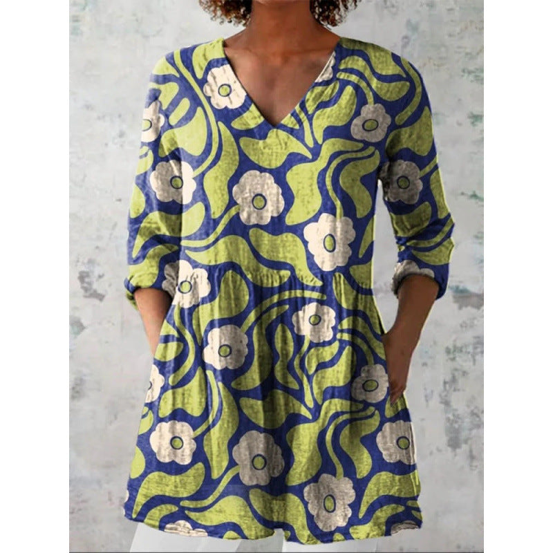 Relaxed and comfortable digital print women's round-neck short-sleeve top