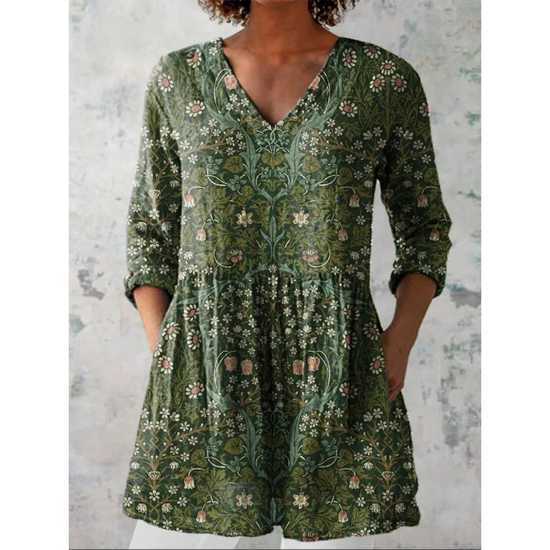 Relaxed and comfortable digital print women's round-neck short-sleeve top