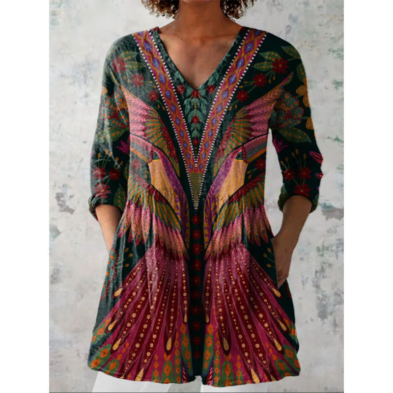 Relaxed and comfortable digital print women's round-neck short-sleeve top