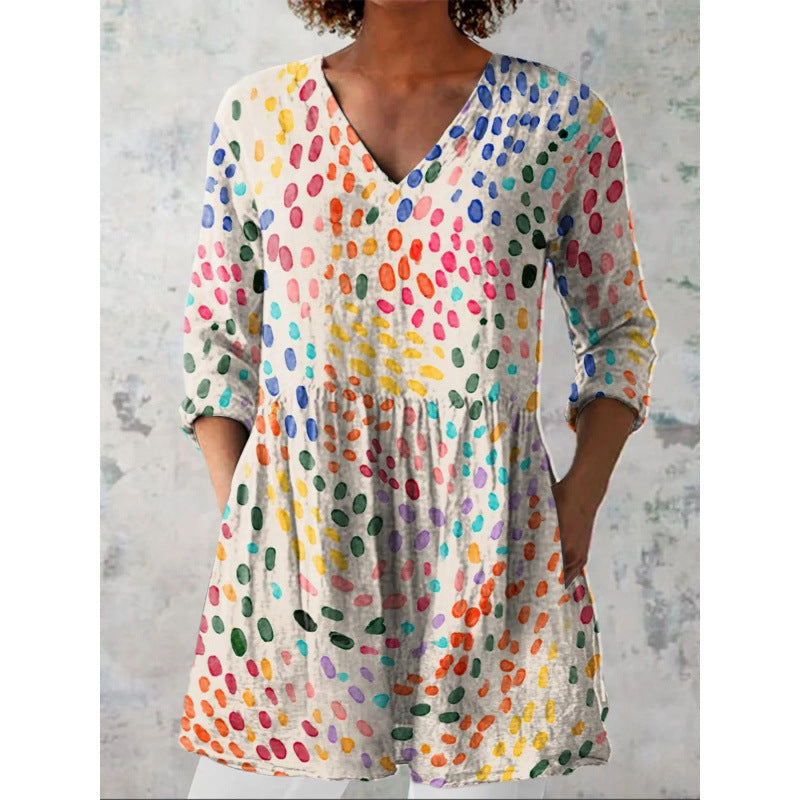 Relaxed and comfortable digital print women's round-neck short-sleeve top