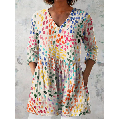 Relaxed and comfortable digital print women's round-neck short-sleeve top