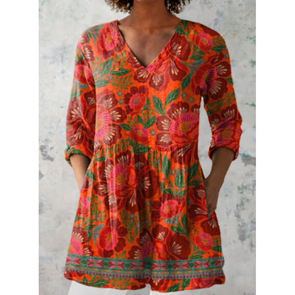Relaxed and comfortable digital print women's round-neck short-sleeve top