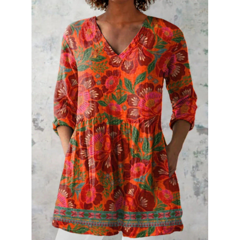 Relaxed and comfortable digital print women's round-neck short-sleeve top