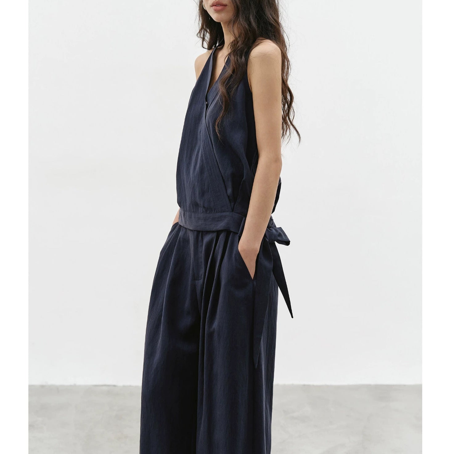 Relaxed Commuting Lyocell Top and Wide-Leg Pants Two-Piece Set for Women Simple Outfit