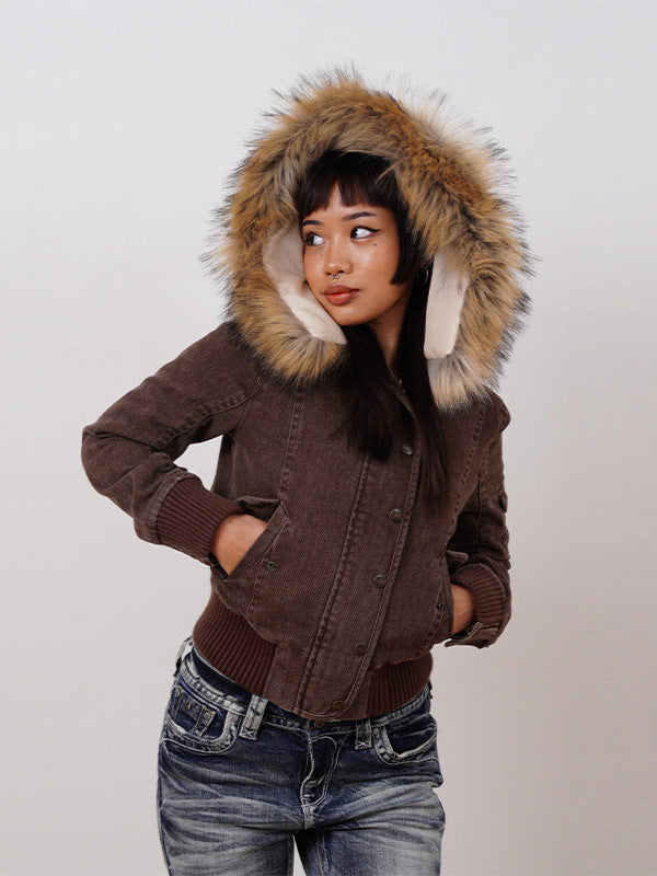 Removable fur collar coat