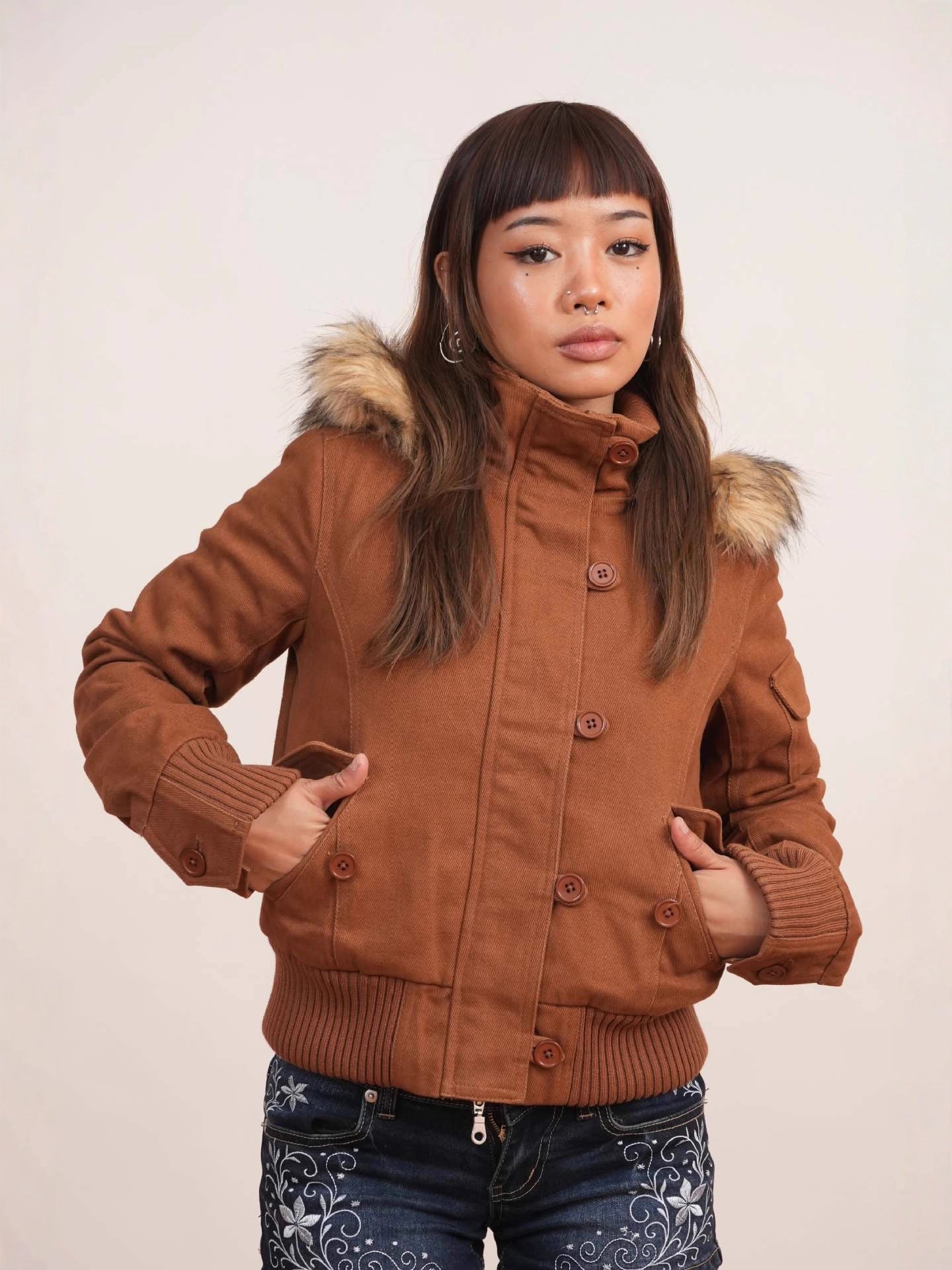 Removable fur collar coat