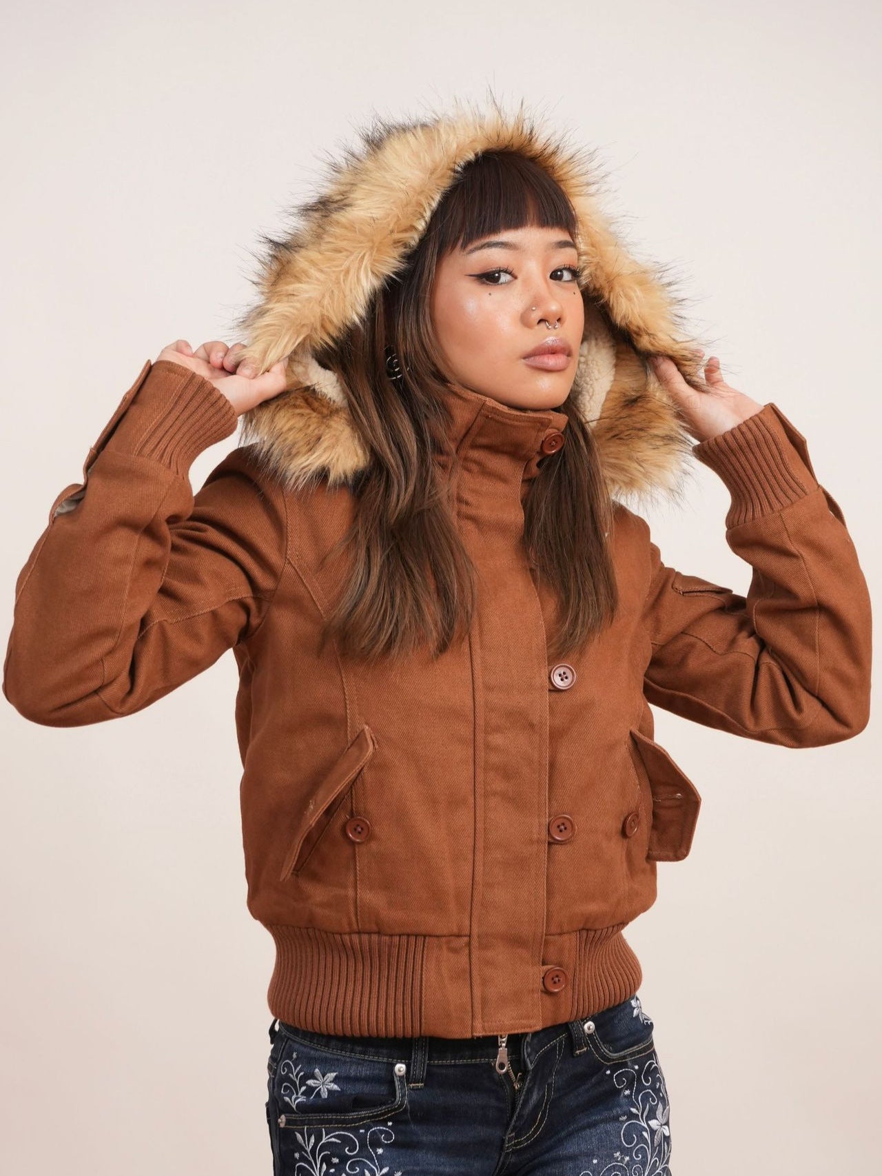 Removable fur collar coat