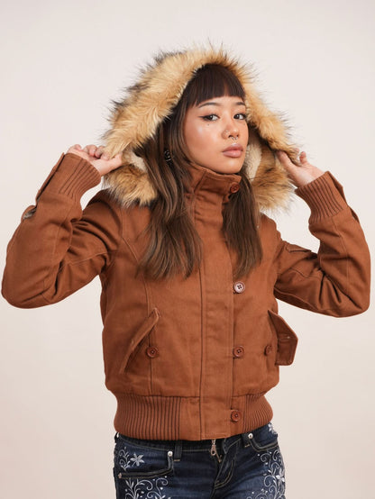 Removable fur collar coat