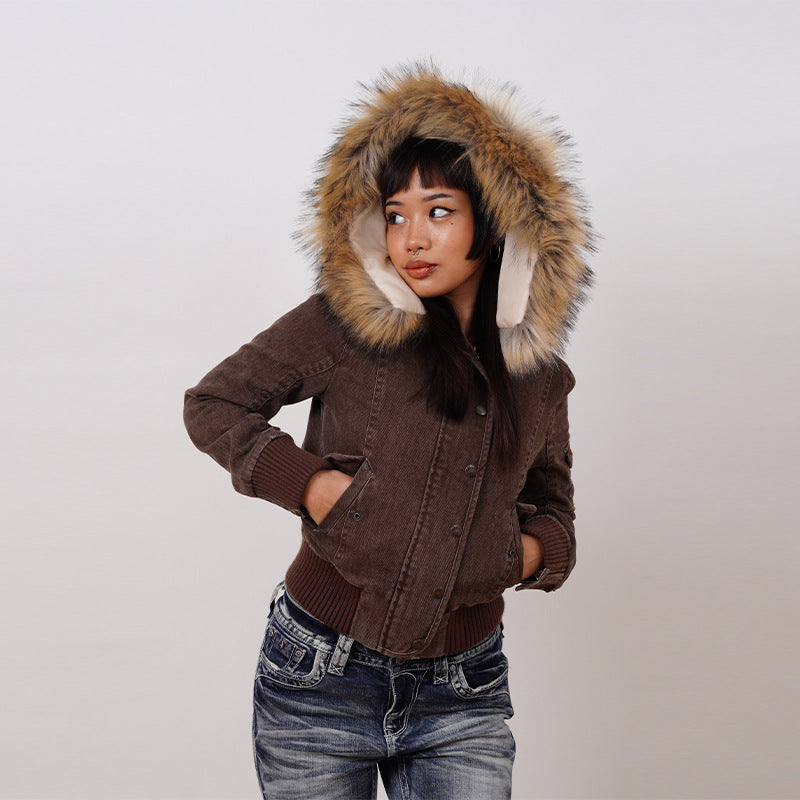 Removable fur collar coat