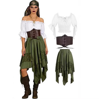 Renaissance Patchwork Dress with Asymmetrical Hem