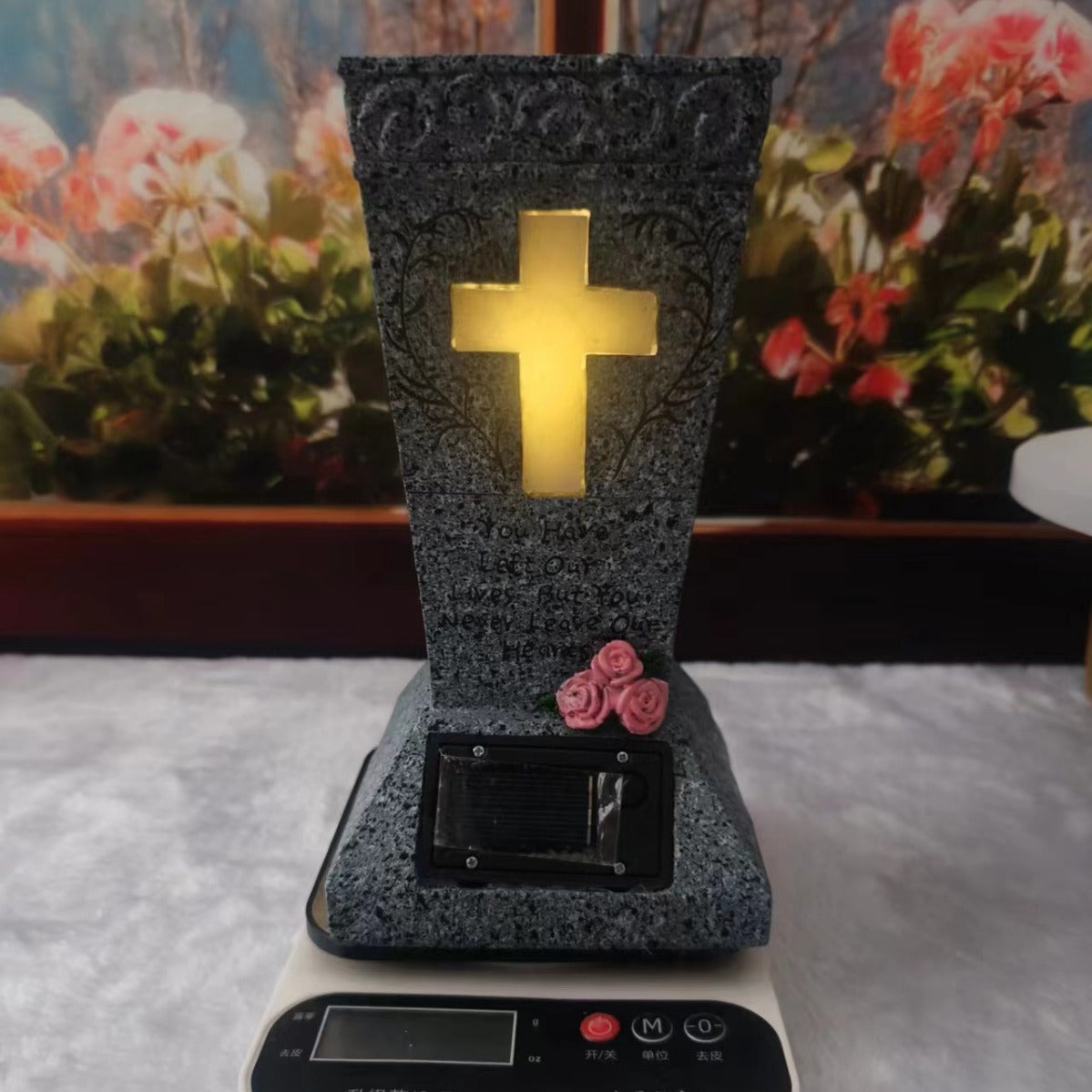 Resin Cemetery Cross Pet Tombstone with Light Garden Decoration