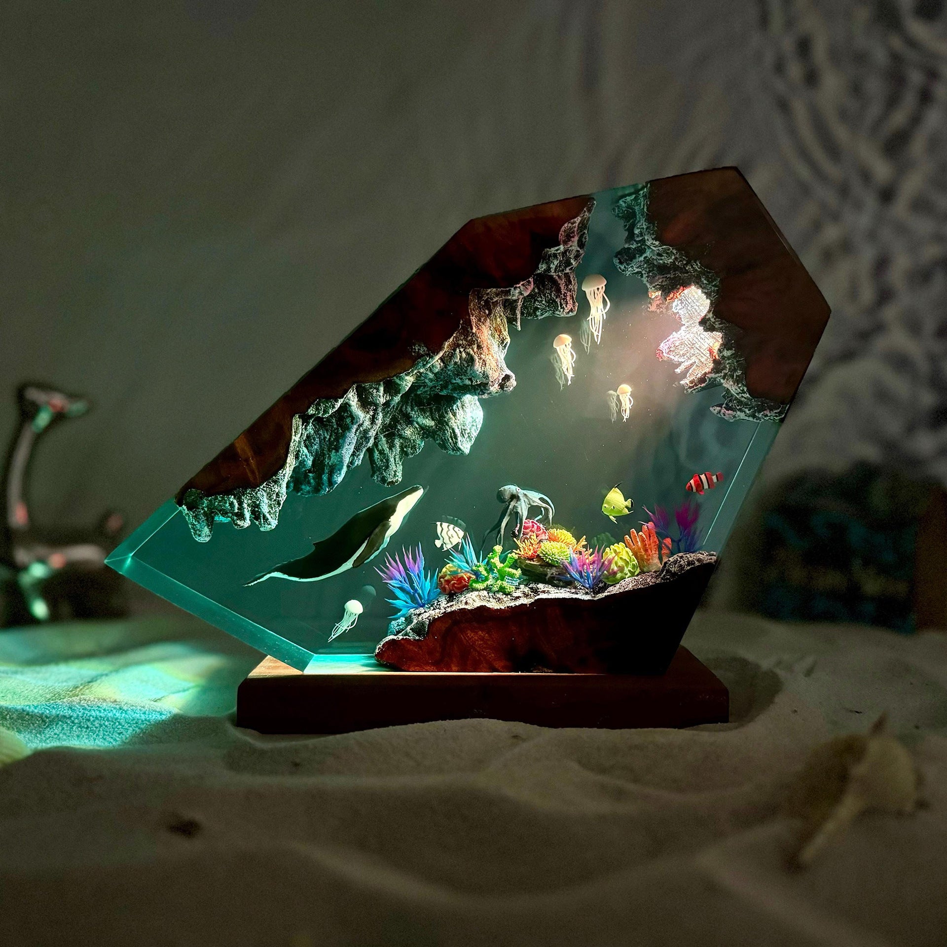 Resin Decorative Lamp with Whale and Jellyfish Design