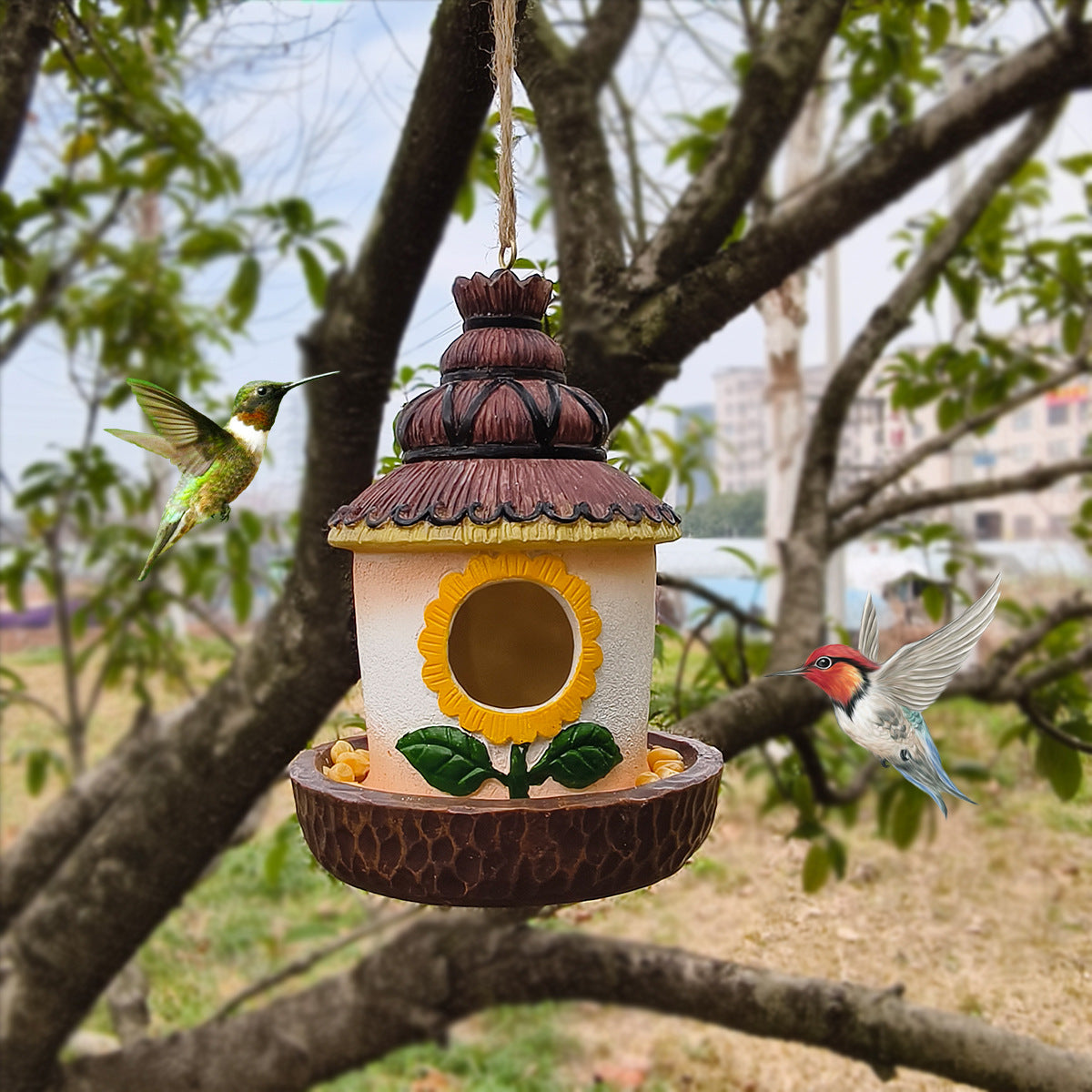 Resin Hummingbird House Garden Decoration Feeder