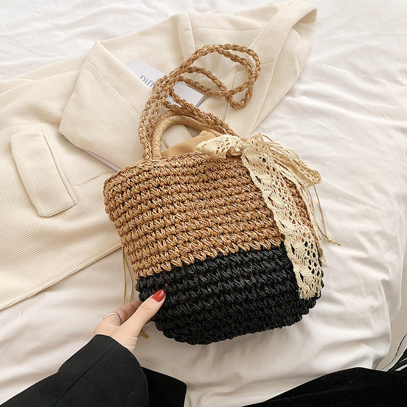 Resort Style Lace Woven Straw Crossbody Bag
