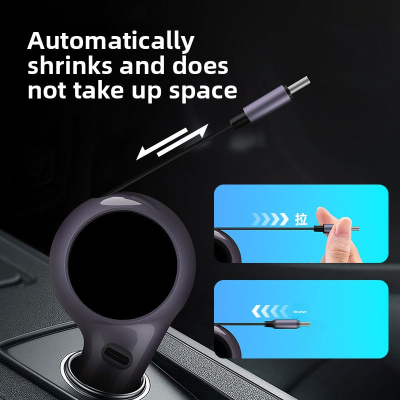 Retractable 60W Fast Car Charger with Dual USB Ports