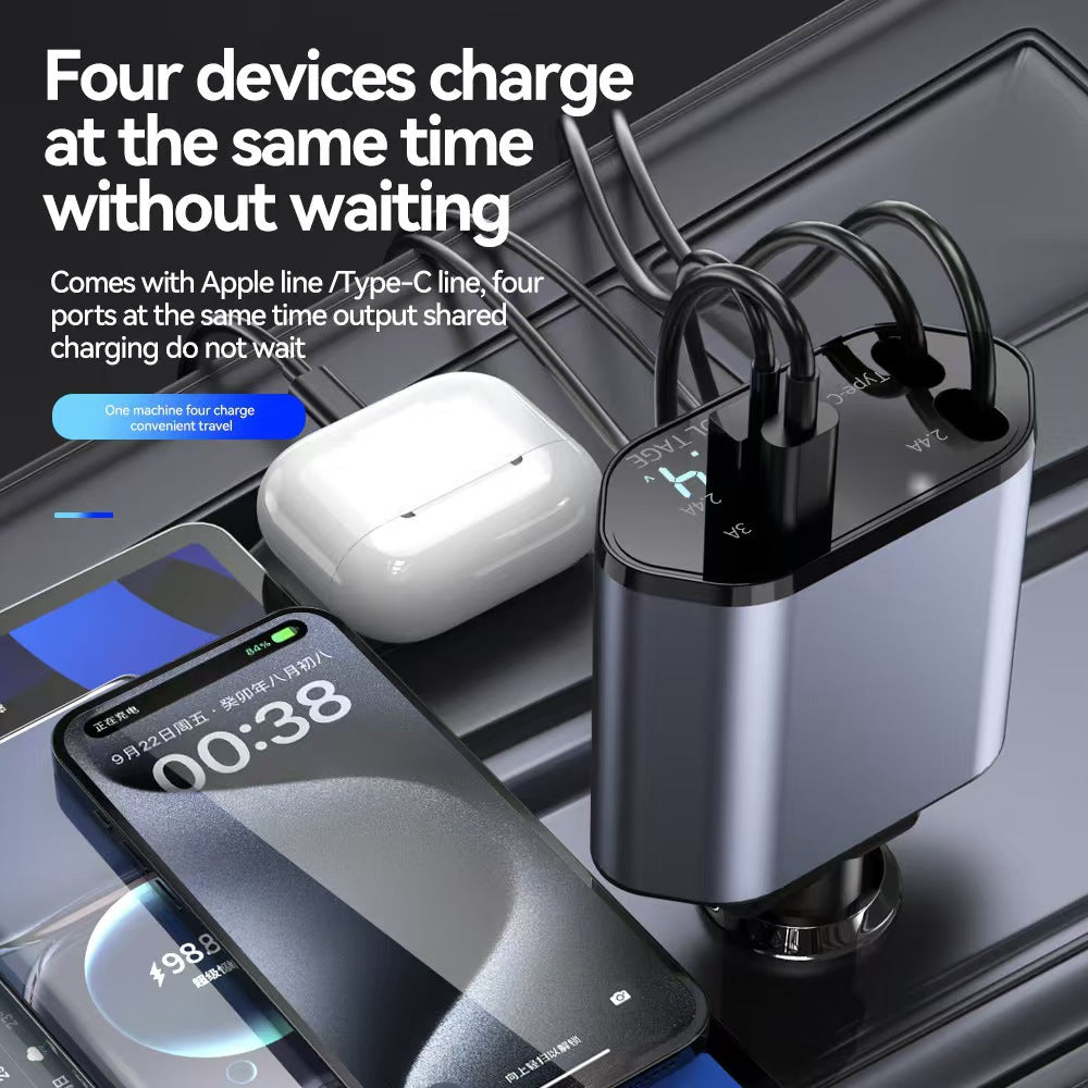 Retractable Cable Car Charger 120W Fast Charging