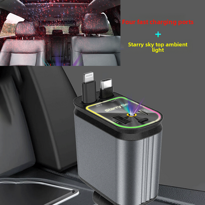 Retractable Car Charger with Fast Charging and Ambient Light