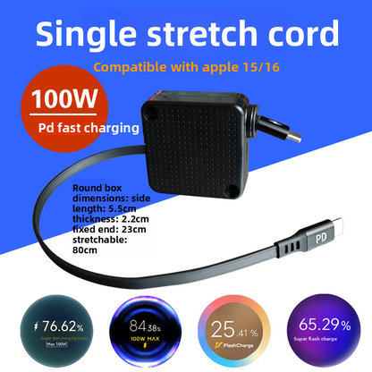Retractable Data Cable Fast Charging 100W USB-C Type-C