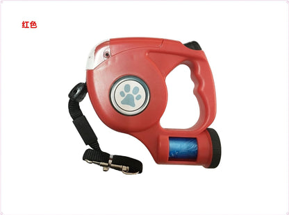 Retractable Dog Leash with LED Light and Waste Bag Holder