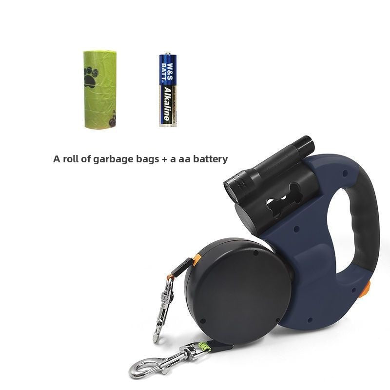 Retractable Dual Dog Leash with Waste Bag Dispenser