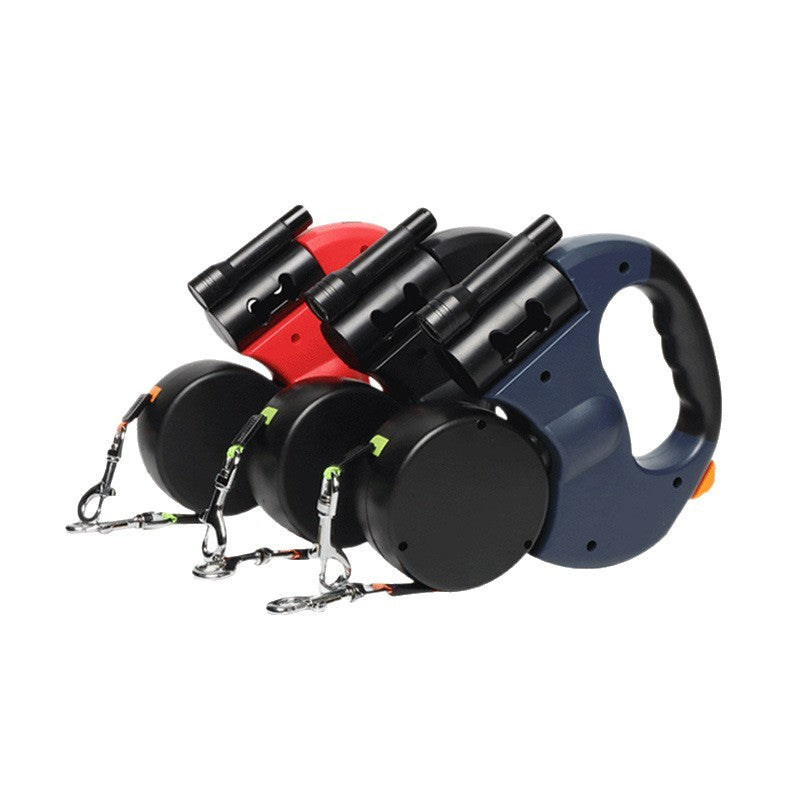 Retractable Dual Dog Leash with Waste Bag Dispenser