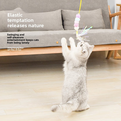 Retractable Hanging Cat Teaser Toy with Feather Attachments