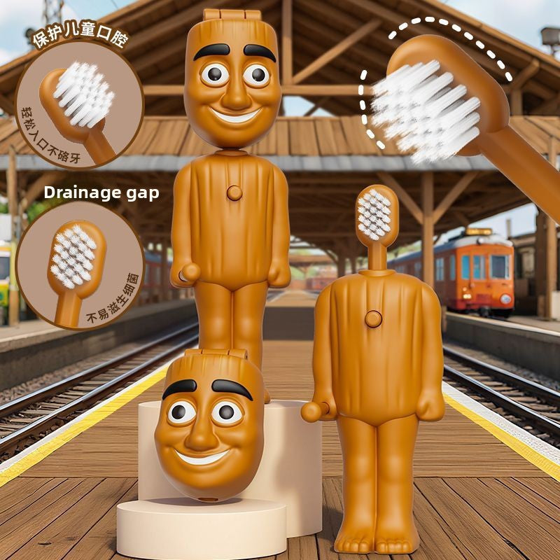 Retractable Kids Toothbrush with Wooden Figure
