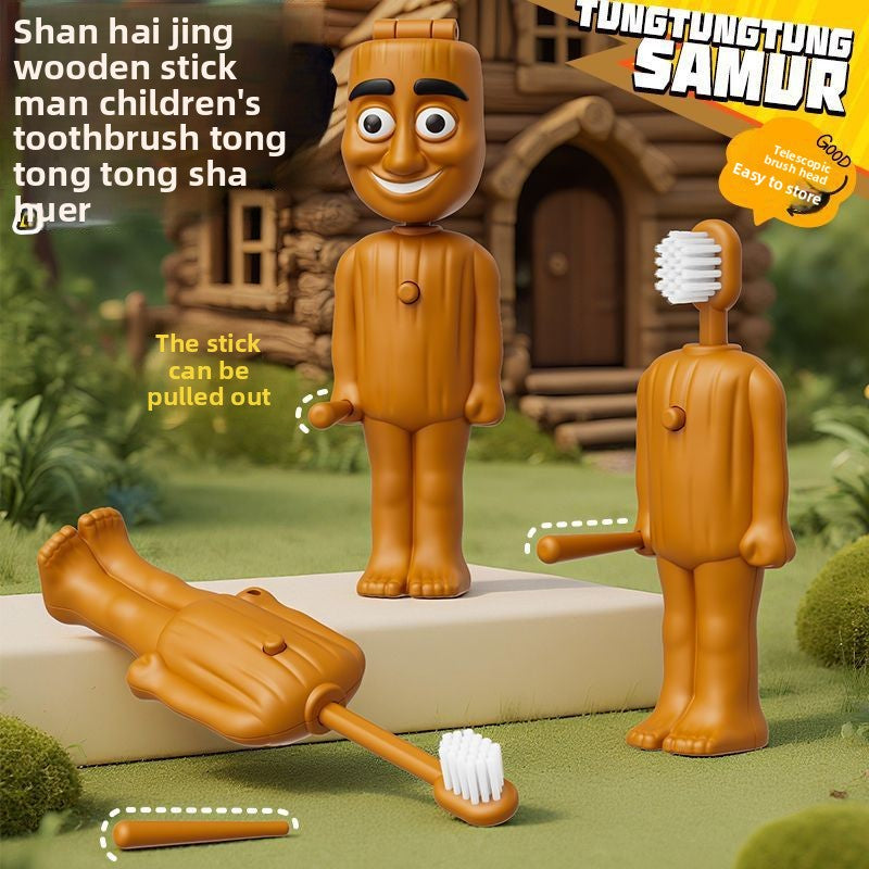 Retractable Kids Toothbrush with Wooden Figure