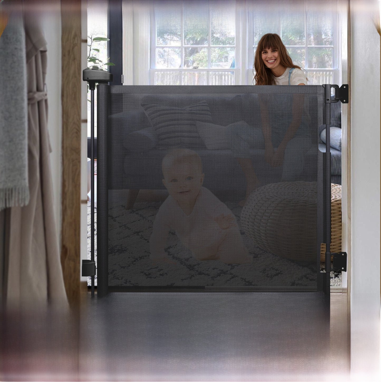 Retractable Safety Door Barrier for Stairs and Doorways