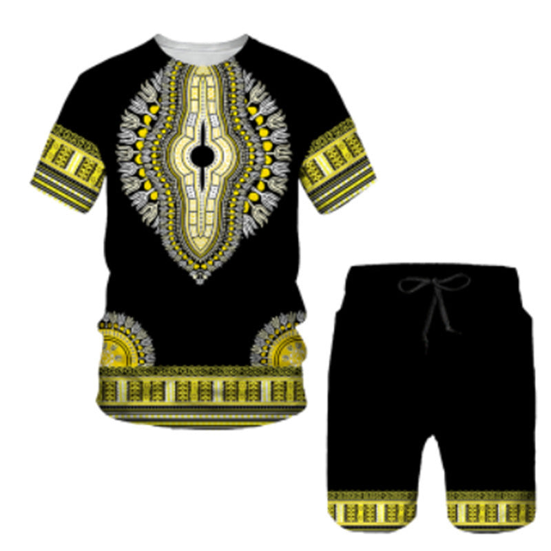 Retro 3D Printed T-Shirt and Shorts Set