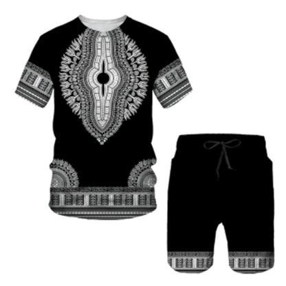 Retro 3D Printed T-Shirt and Shorts Set