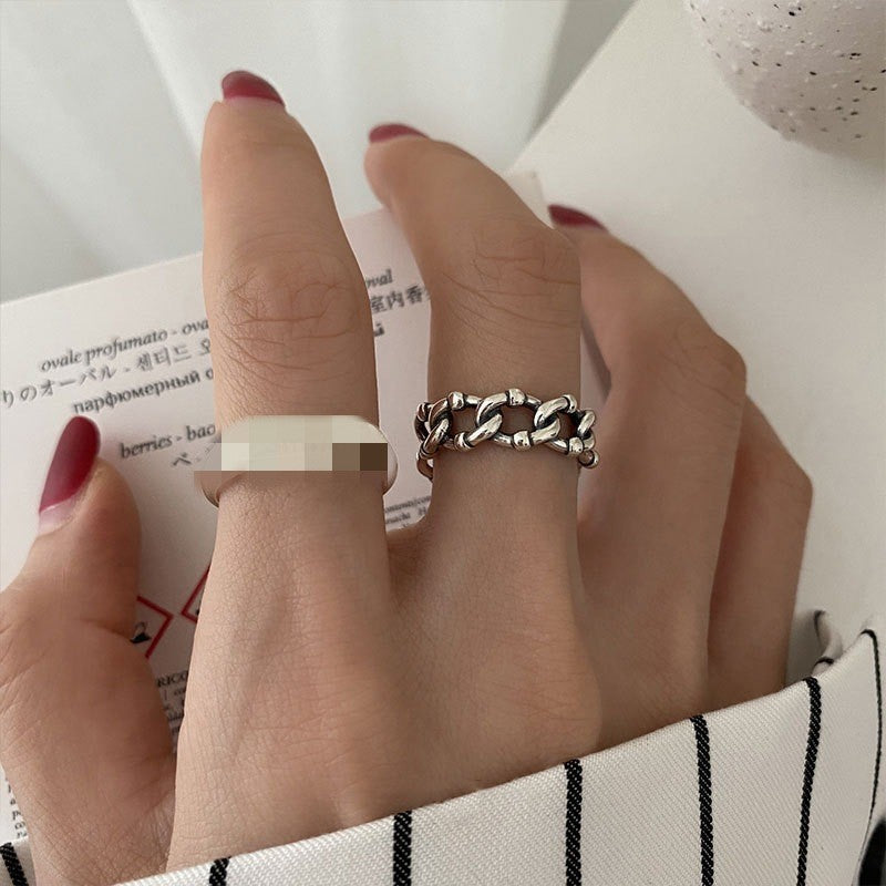 Retro Adjustable Copper Ring with Geometric Design