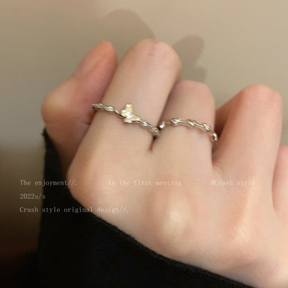 Retro Adjustable Open Ring with Zirconia