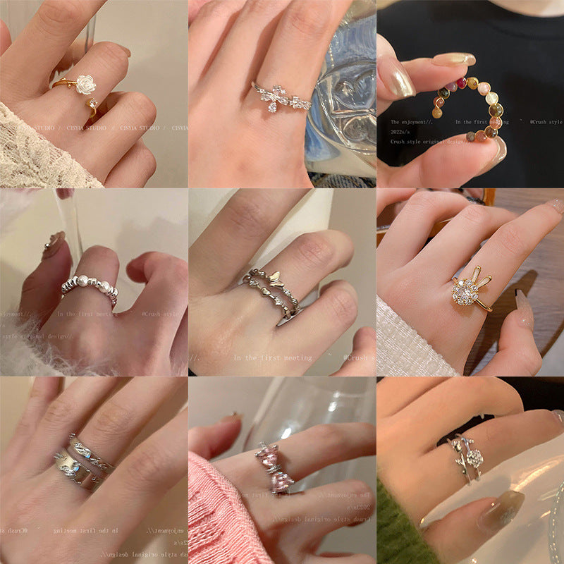 Retro Adjustable Open Ring with Zirconia