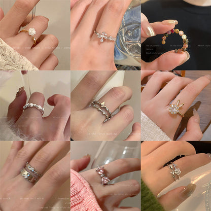 Retro Adjustable Open Ring with Zirconia