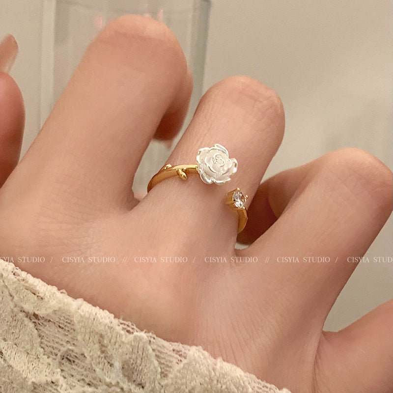 Retro Adjustable Open Ring with Zirconia