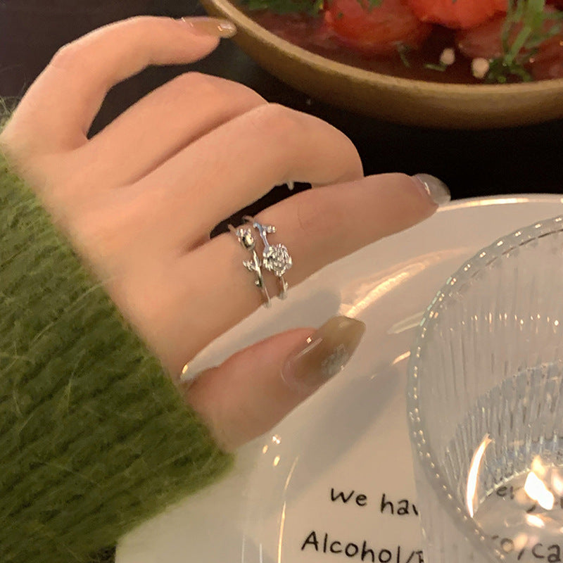 Retro Adjustable Open Ring with Zirconia